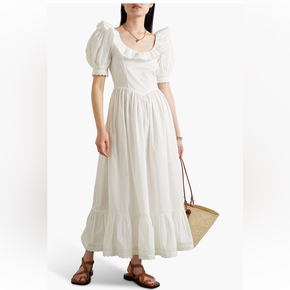 DÔEN Lupine White Ruched Tiered Maxi Sundress